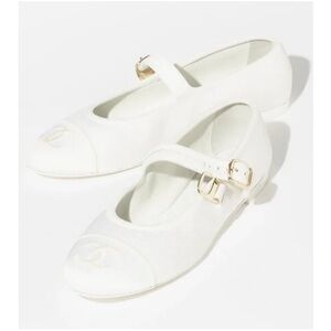 Chanel Leather White Mary Jane 24s, 40.5